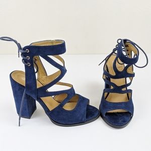BETANI | Jillian Navy Suede Lace Up Strappy Heels